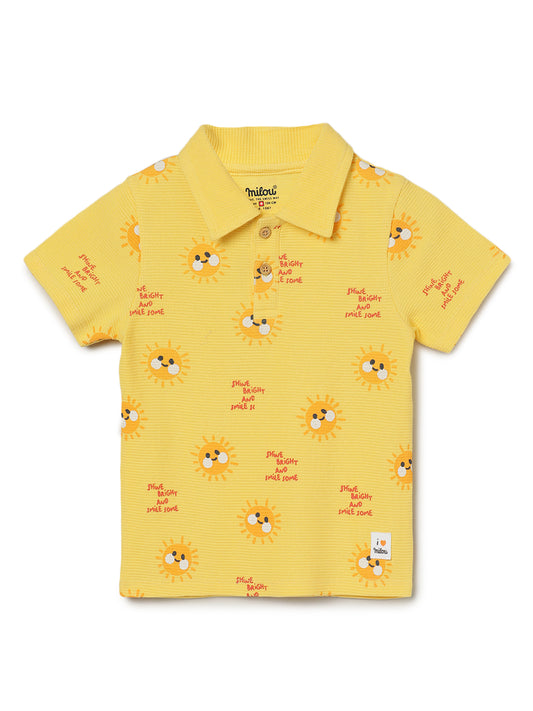 Milou Kids Half Sleeve Cotton Bio Washed Printed Polo T-Shirt for Boys -White Alyssum