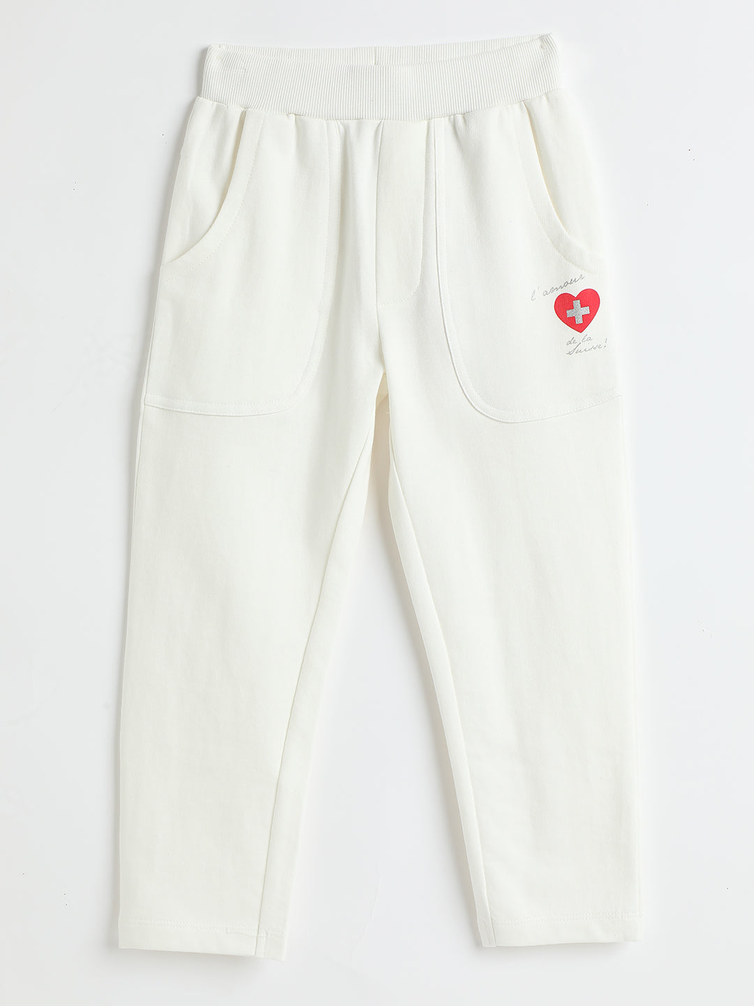 Milou Kids Cotton Solid Full Length Bio Washed Pants for Girls -SUGTRK018-WH