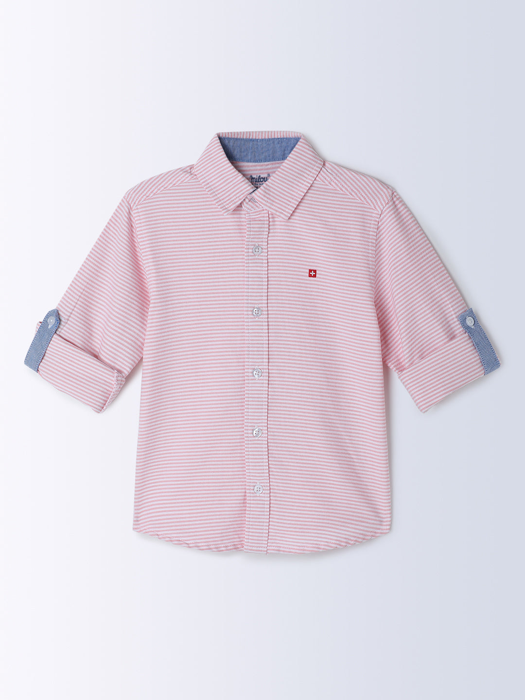 Milou Kids Cotton Full Sleeves Striped Bio Washed Shirt for Boys - Blue
