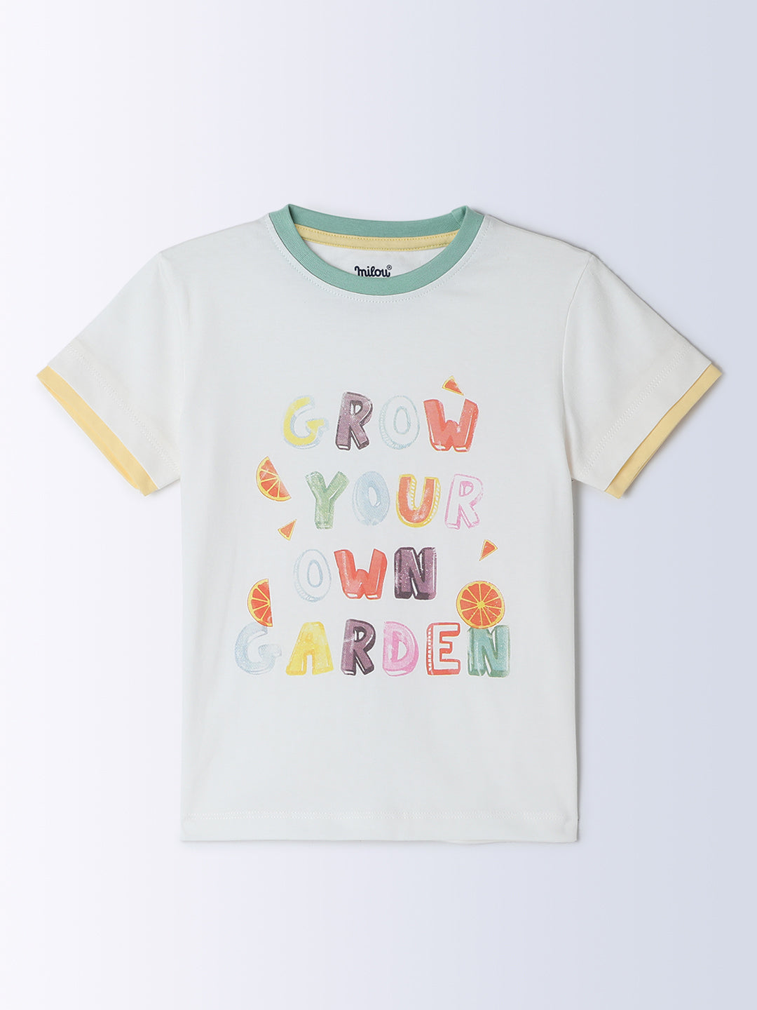 Milou Kids Cotton Half Sleeves Printed Bio Washed T-Shirt for Boys -White