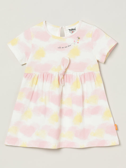 Milou Girls Cotton Solid Bio-Washed Dress Tie Dye Print