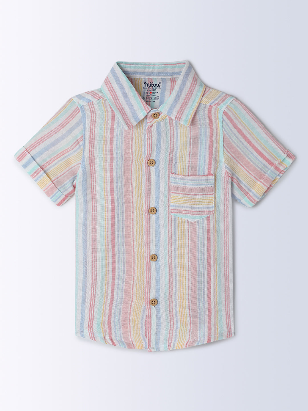 Milou Kids Cotton Half Sleeves Striped Bio Washed Shirt for Boys -Multicolored