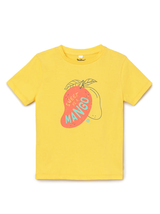 Milou Kids Cotton Bio Washed Printed Rub N Smell Mango T-Shirt for Girls -Yellow