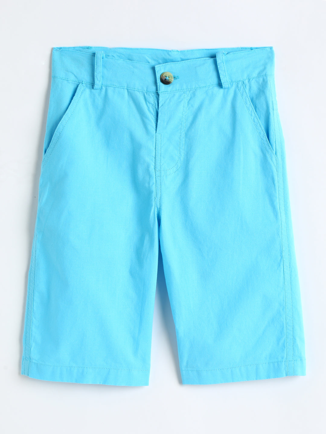 Milou Kids Cotton Solid Bio Washed turq blue Coloured woven Shorts for Boys -TBNCSH062-TQBL