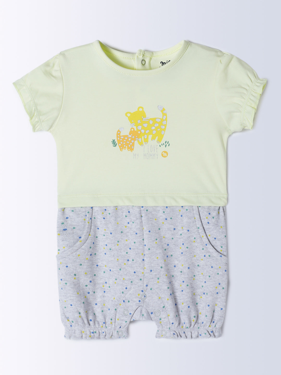 Milou Kids Cotton Bio Washed Printed Romper for Girls - Yellow