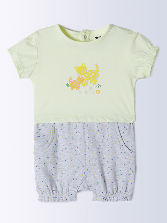 Milou Kids Cotton Bio Washed Printed Romper for Girls - Yellow