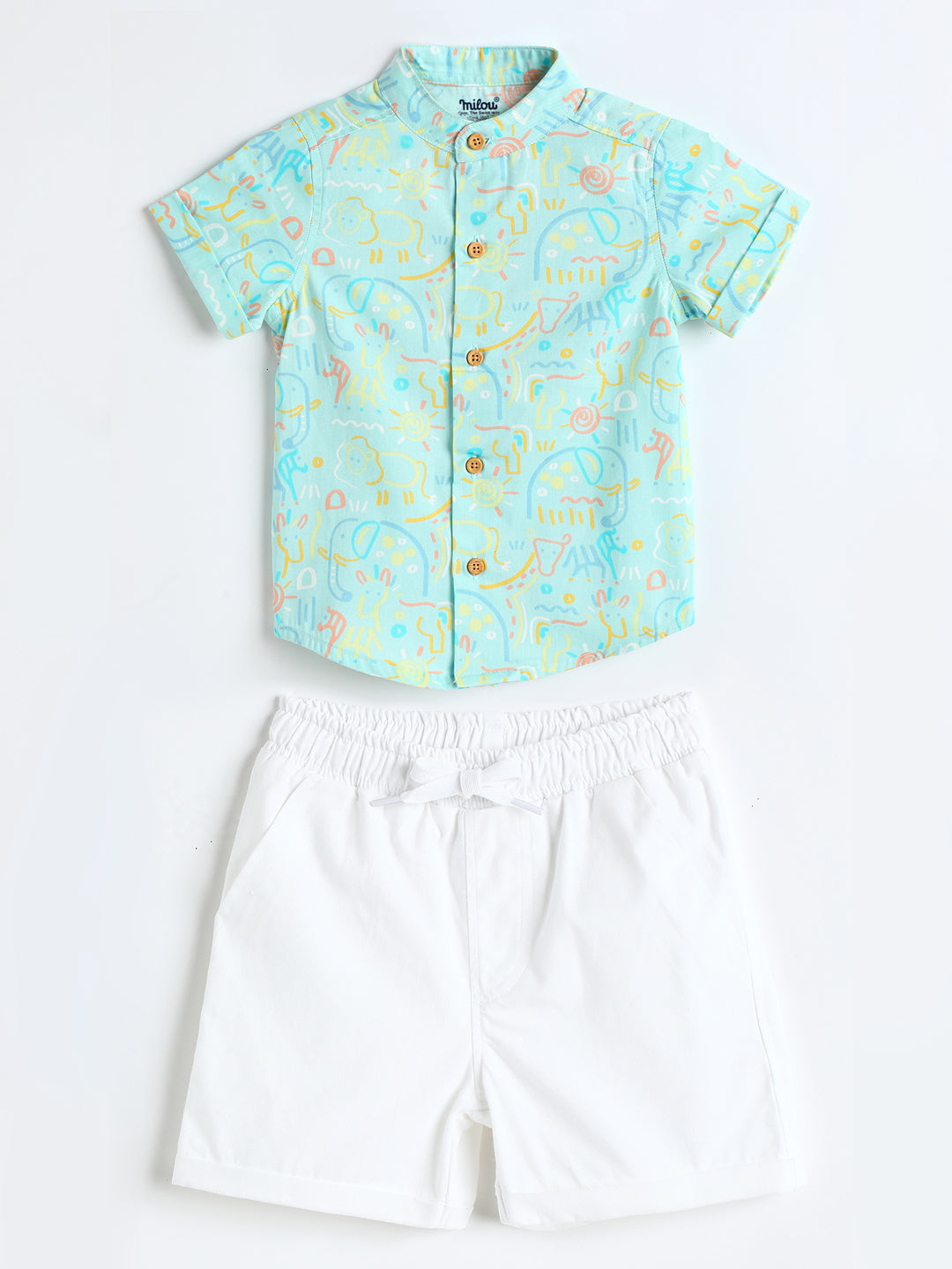 Milou Kids Cotton Solid Bio Washed Top & Shorts Co-ord Set for boys-BBANSET033-SKYLT