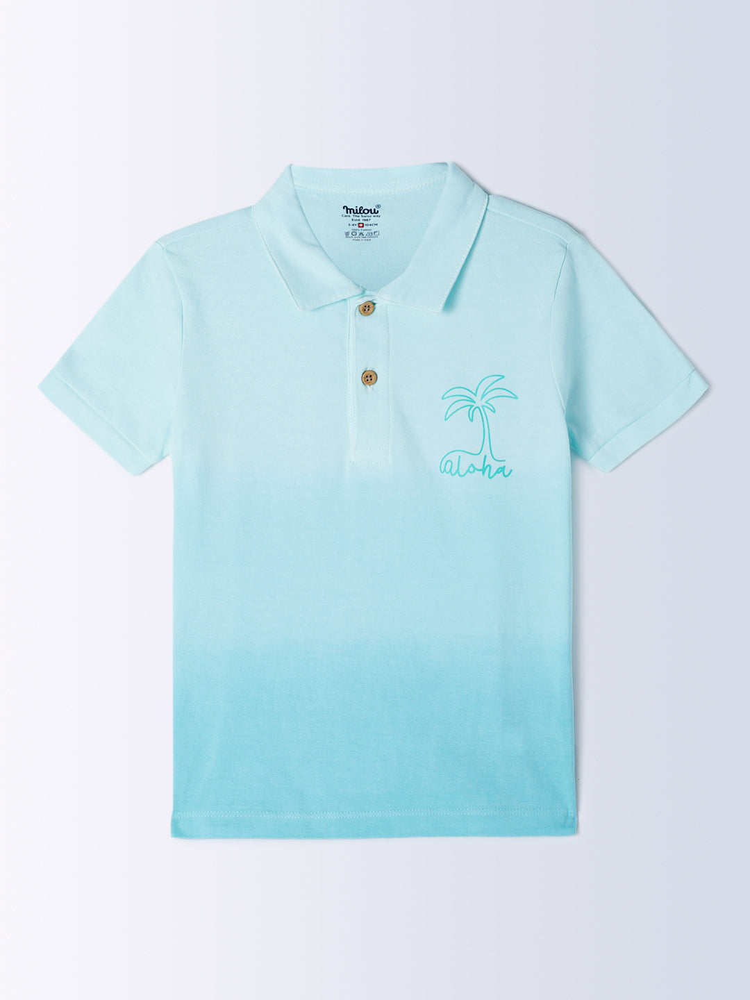 Milou Kids Cotton Bio Washed Half Sleeve Polo Neck T-Shirt for Boys - Blue