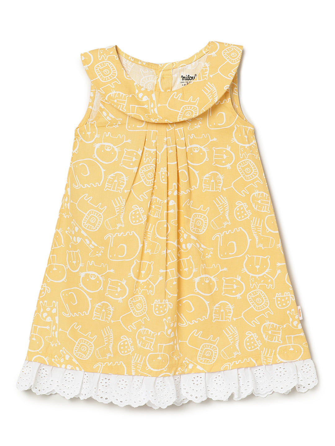 Milou Kids Cotton Printed Bio Washed Sleeveless Dress for Girls -Flax