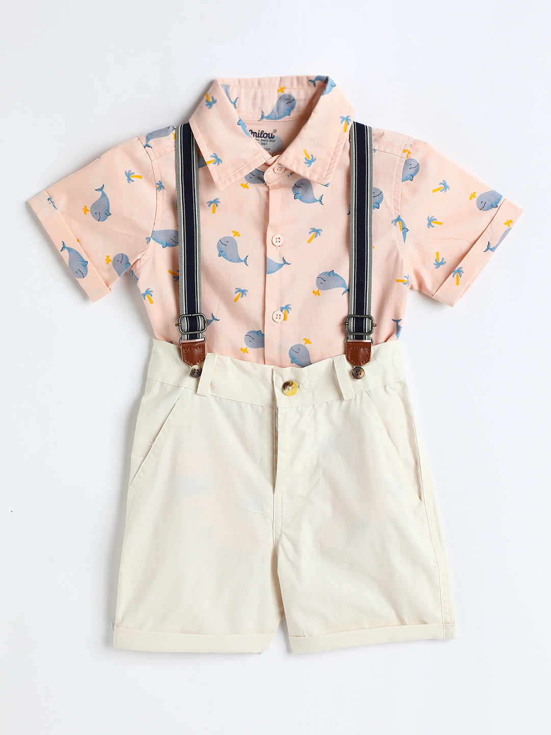 Milou Kids Cotton Solid Bio Washed Top & Shorts Co-ord Set for boys -BBNCSET029-CLDPK