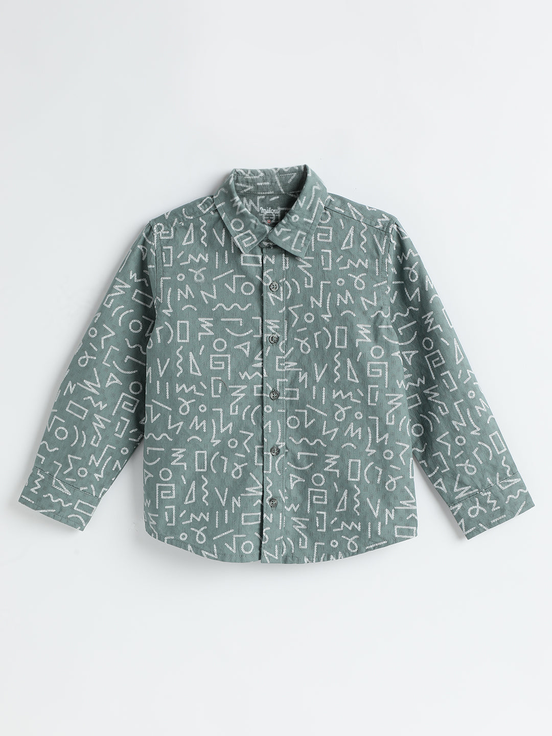 Milou Kids Cotton Full Sleeves Printed Bio Washed Shirt for Boys-SH-RE021-GN