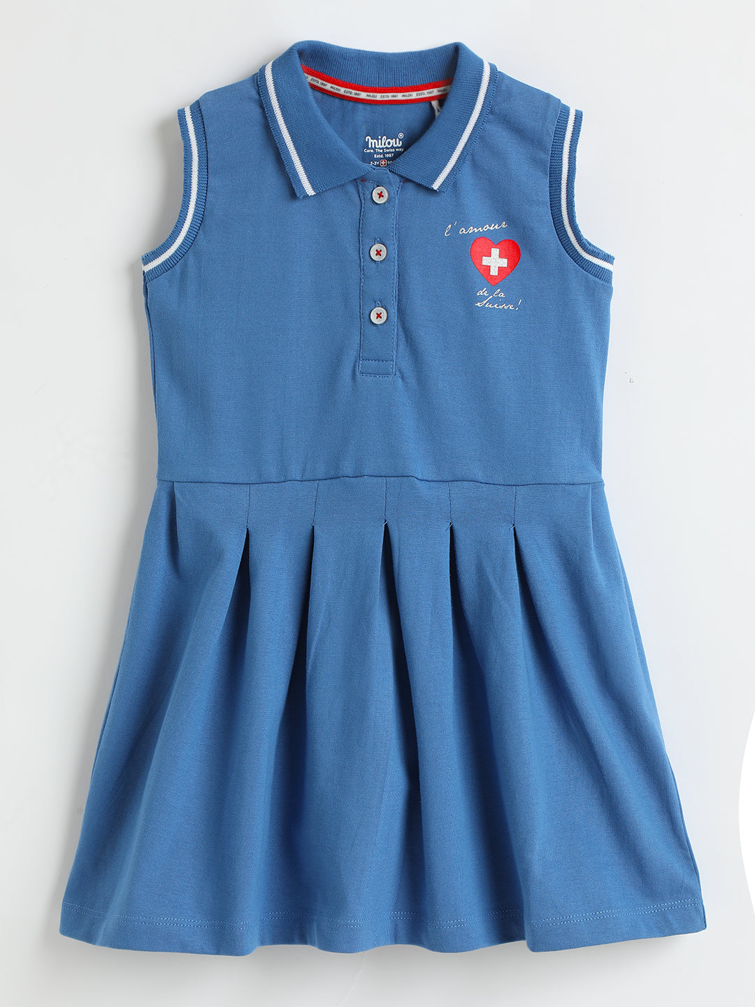 Milou Girls Cotton Printed Dress Blue