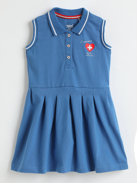 Milou Girls Cotton Printed Dress Blue