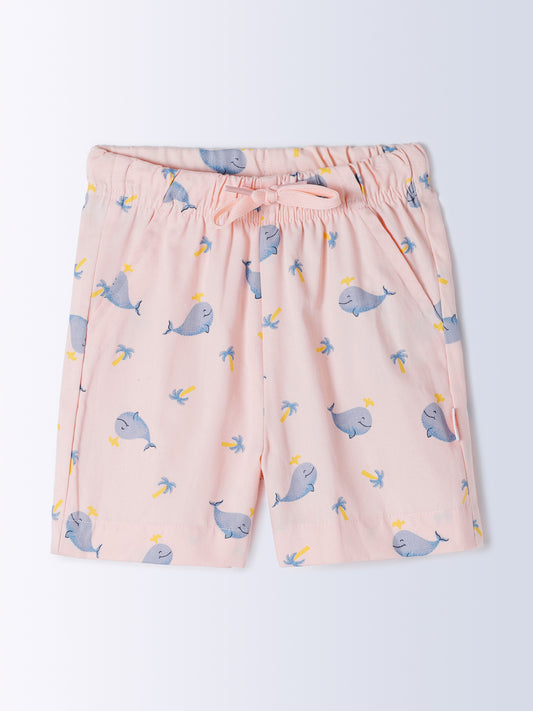 Milou Kids Cotton Bio Washed Printed Shorts for Boys - Light Pink