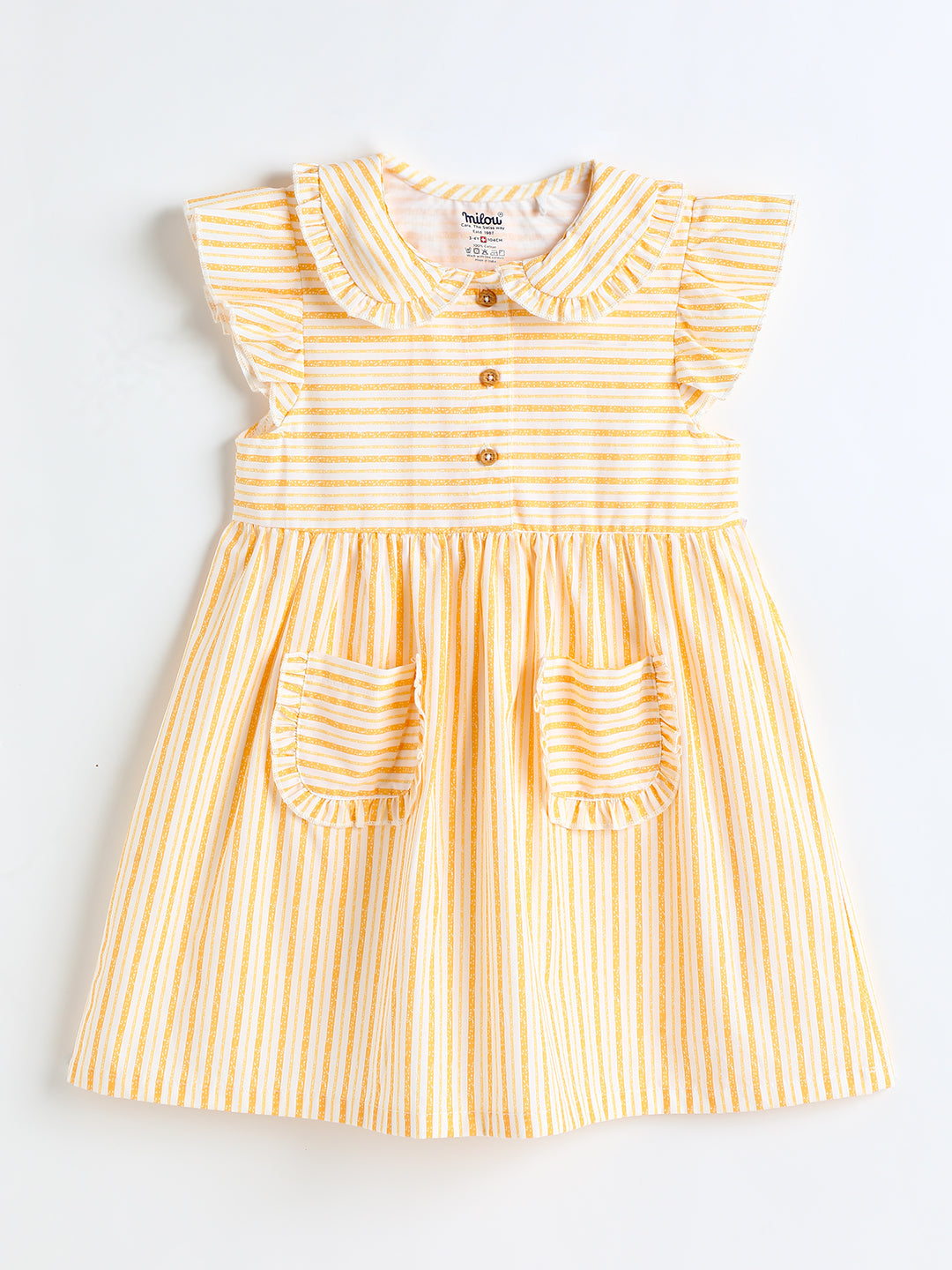 Milou Cotton Striped Dress -TBDRS051-YLWHSTP