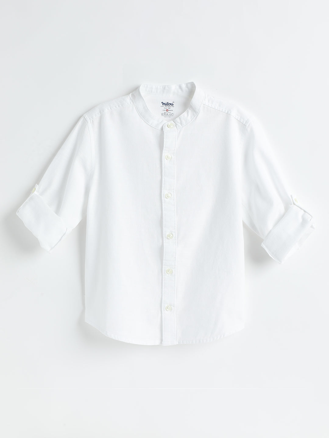 Milou Kids Cotton Full Sleeves Solid Bio Washed Shirt for Boys-SH-CH010-WH