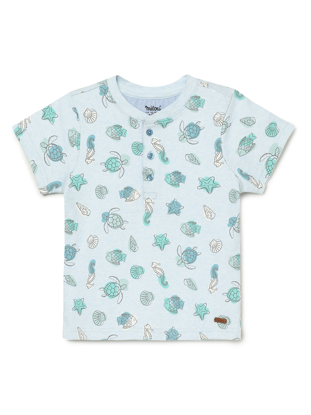 Milou Kids Half Sleeve Cotton Bio Washed Printed T-Shirt for Boys -Chambray Blue
