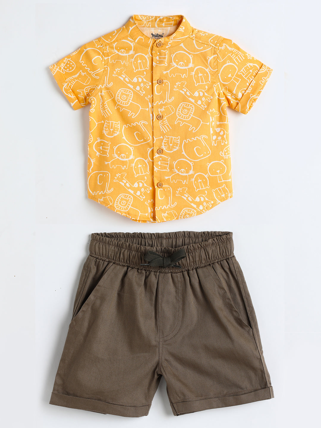 Milou Kids Cotton Solid Bio Washed Top & Shorts Co-ord Set for boys -BBANSET034-FLX