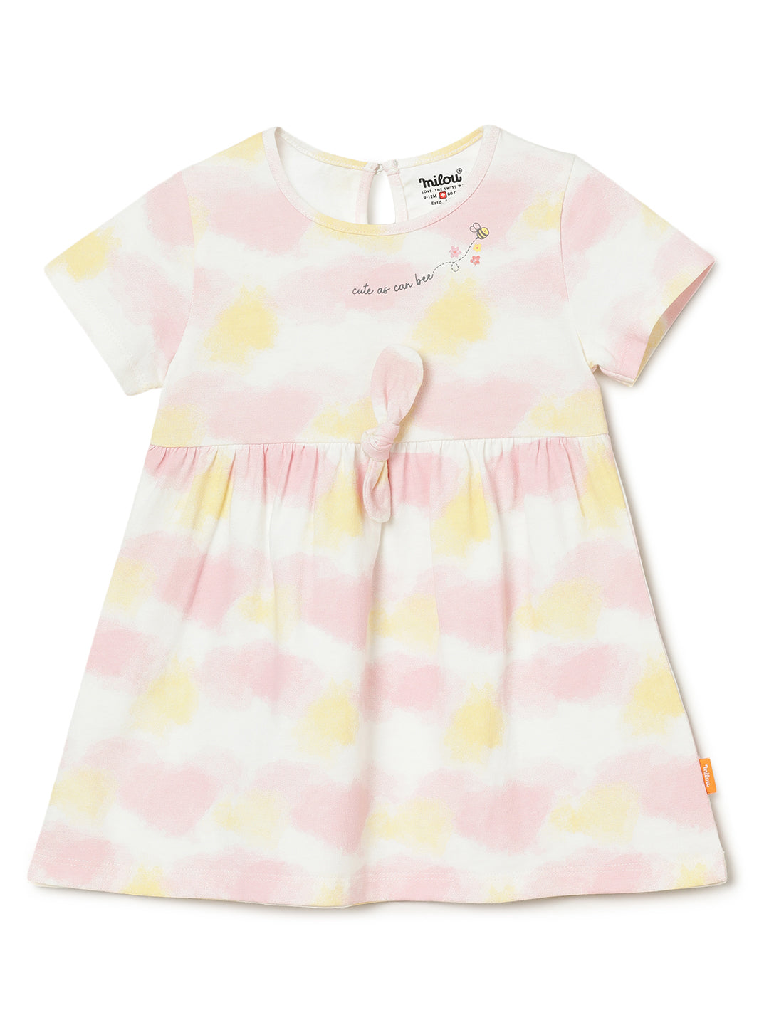 Milou Kids Colour Shaded Cotton Solid Bio Washed Dress for Girls -White Alyssum