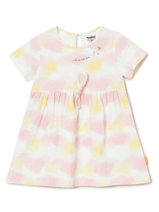 Milou Kids Colour Shaded Cotton Solid Bio Washed Dress for Girls -White Alyssum