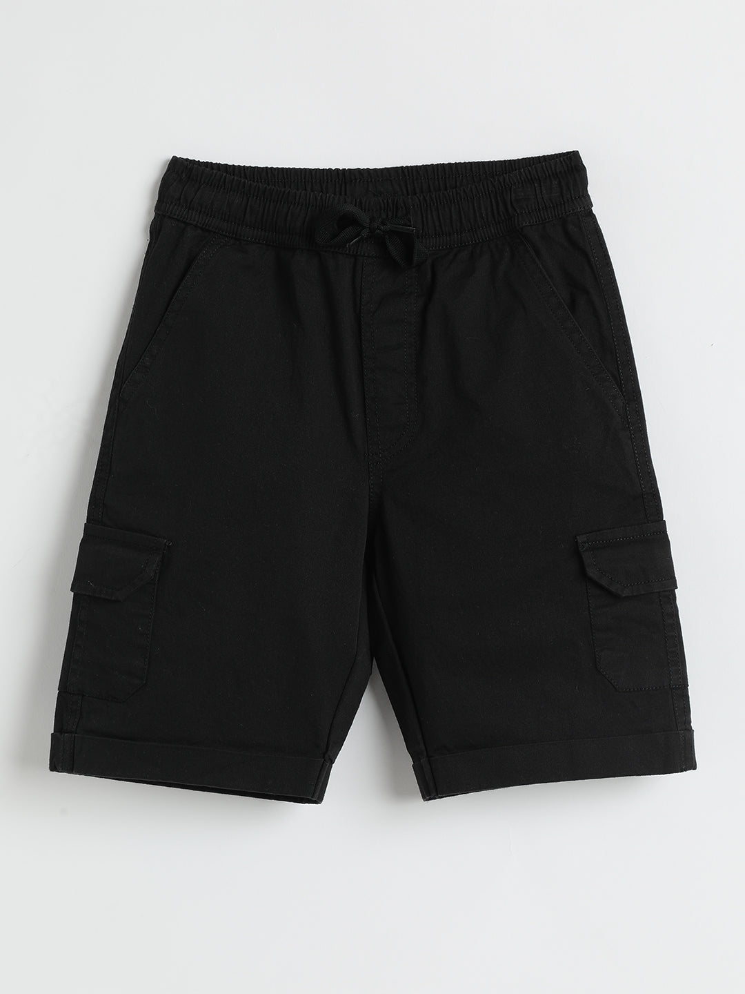 Milou Kids Cotton Solid Bio Washed Black Coloured woven Shorts for Boys -TBNCSH064-BK