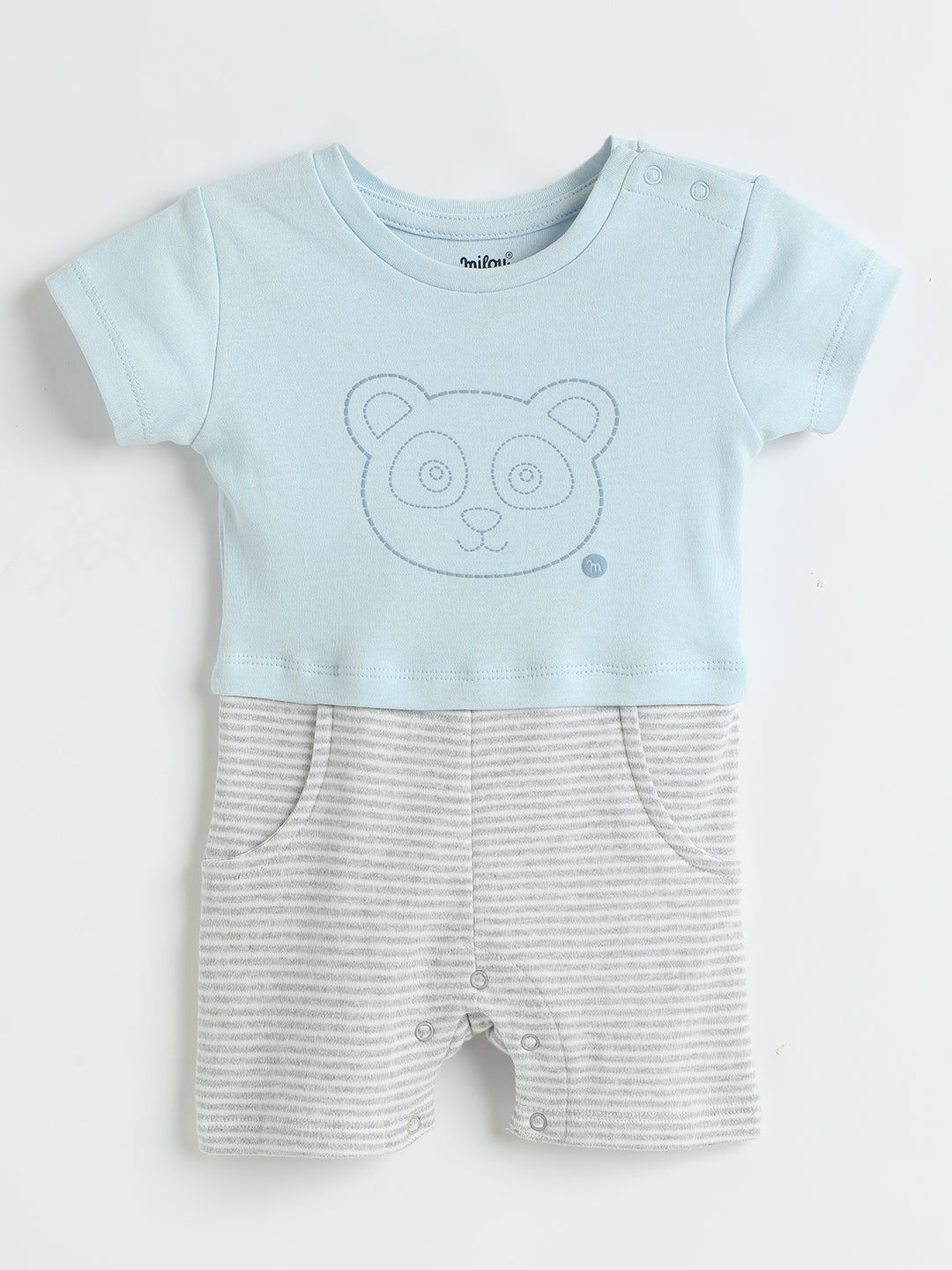 Milou Kids Cotton Bio Washed Printed Romper for boys - IDBS011-DBLWH