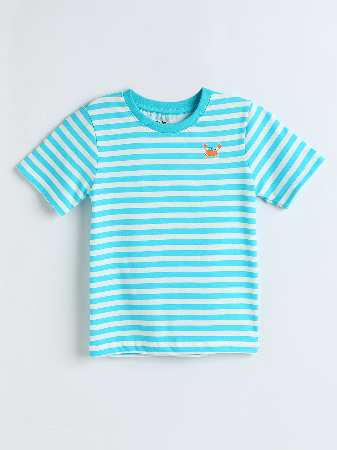Milou Cotton Half Sleeves Bio Washed striped T-Shirt -MGBTB015-AQBT