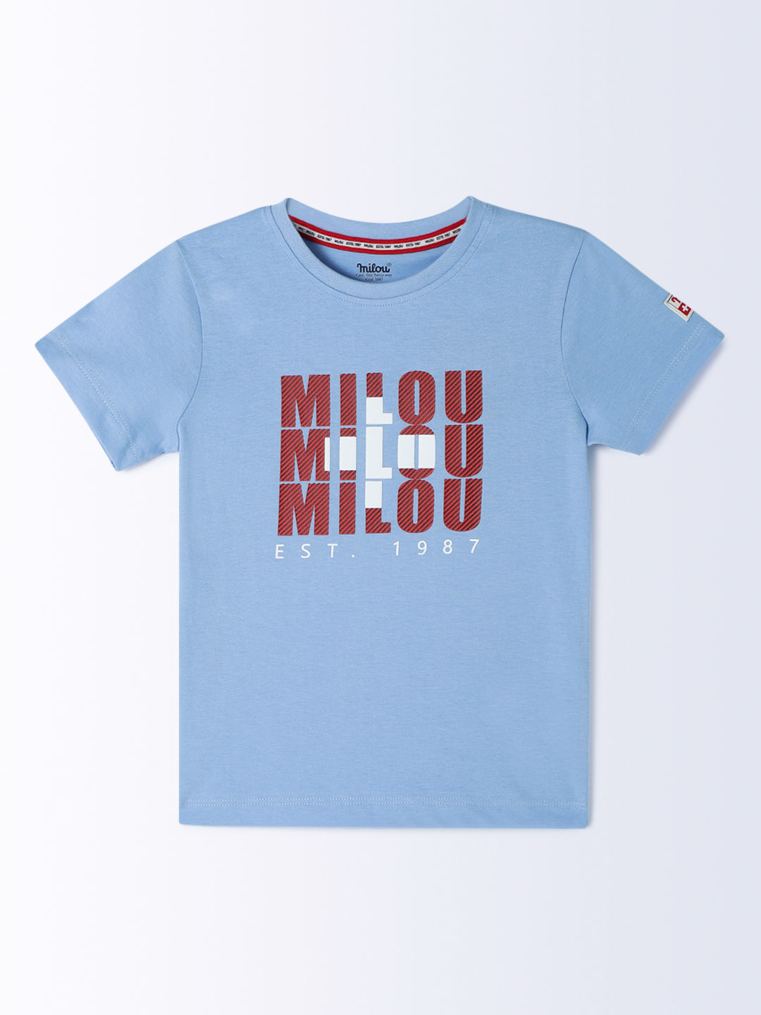 Milou Cotton Half Sleeves Bio Washed Printed T-Shirt - Blue