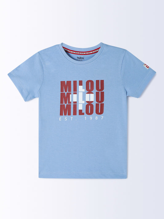 Milou Cotton Half Sleeves Bio Washed Printed T-Shirt - Blue
