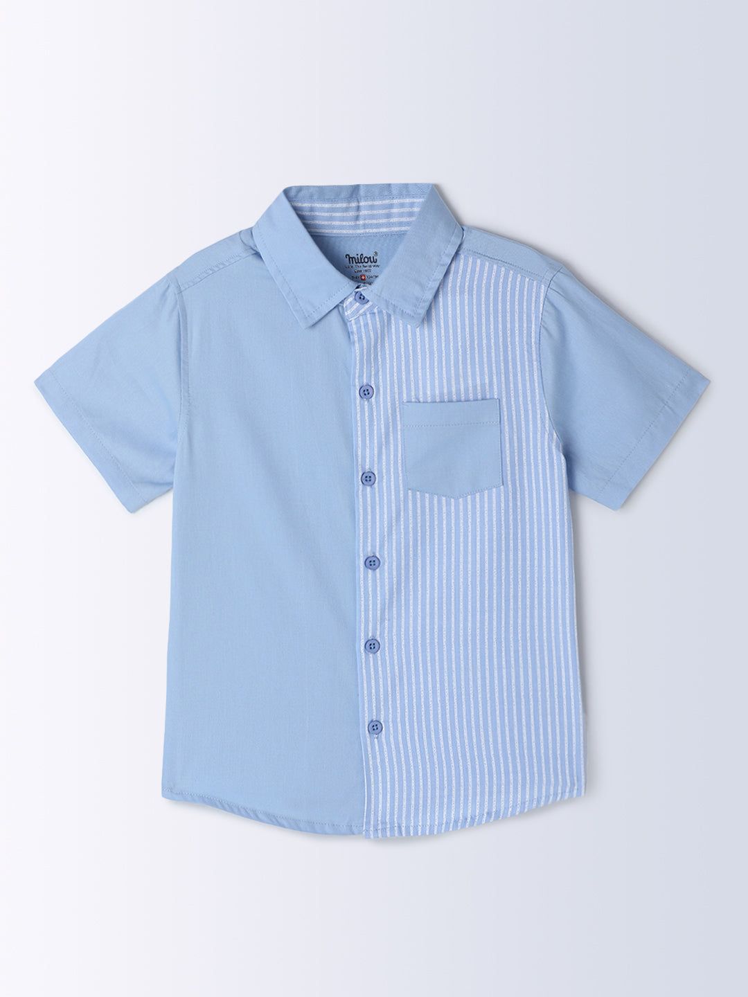 Milou Kids Cotton Half Sleeves Striped Bio Washed Shirt for Boys -Blue