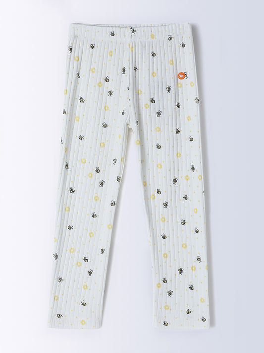 Milou Kids Cotton Solid Bio Washed Leggings for Girls - White