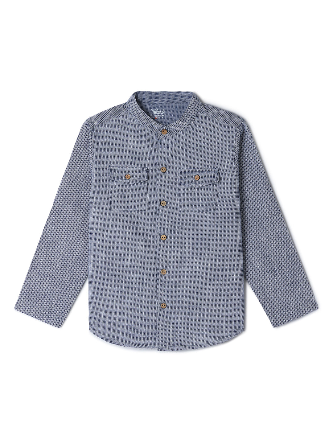 Milou Kids Cotton Full Sleeves Printed Bio Washed Shirt for Boys -Navy Blue