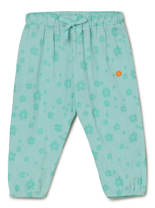 Milou Kids Cotton Bio Washed Printed Pants for Girls -Eggshell Blue
