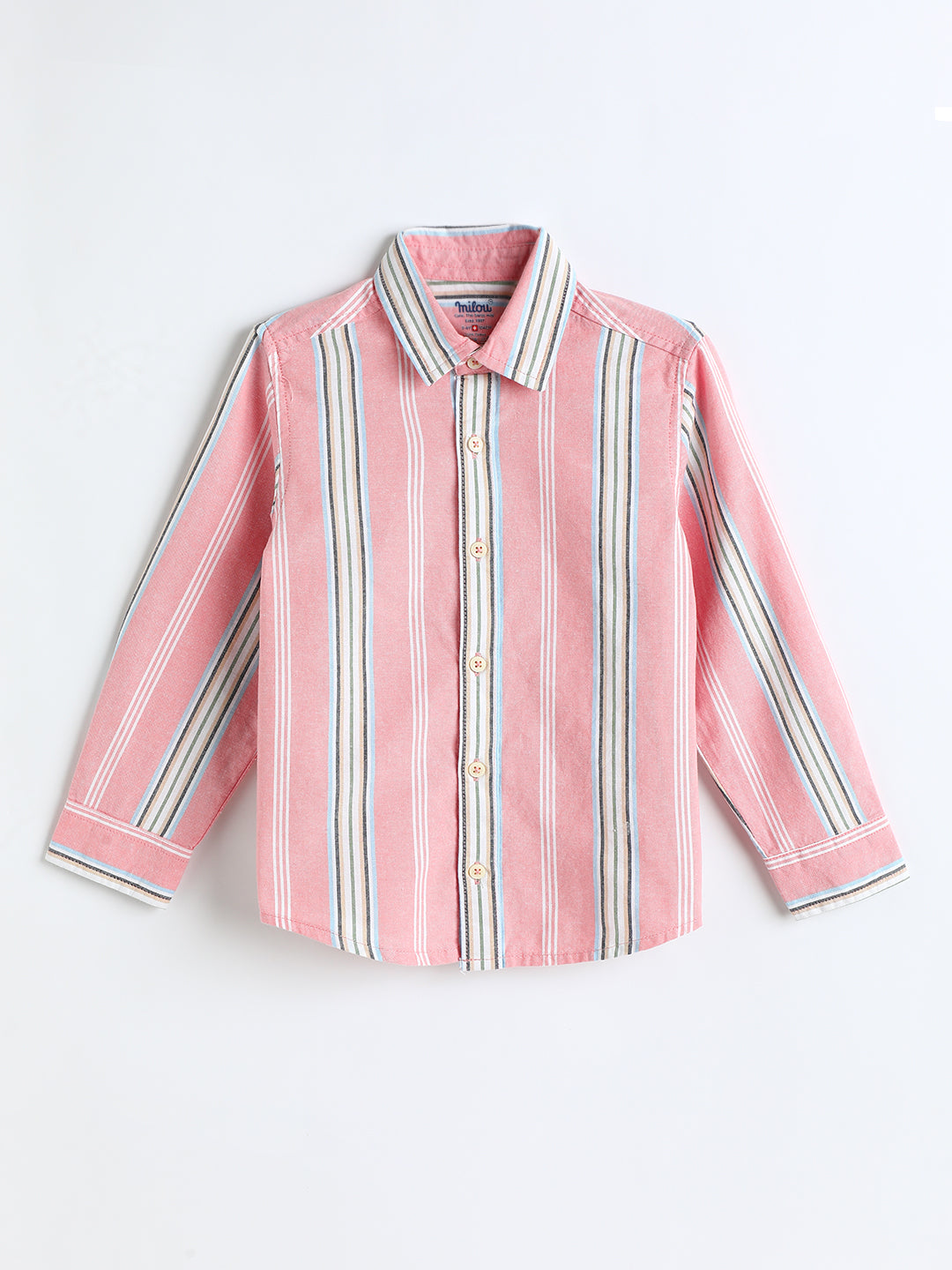 Milou Boys Full Sleeve Stripedd Bio-Washed Shirt Pink Striped