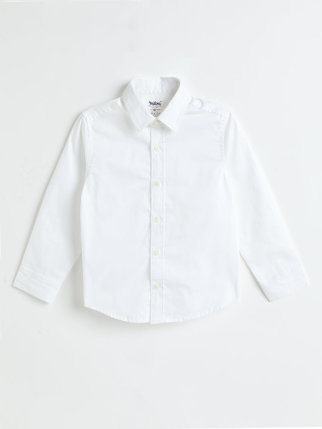Milou Boys Full Sleeve Solid Bio-Washed Shirt White