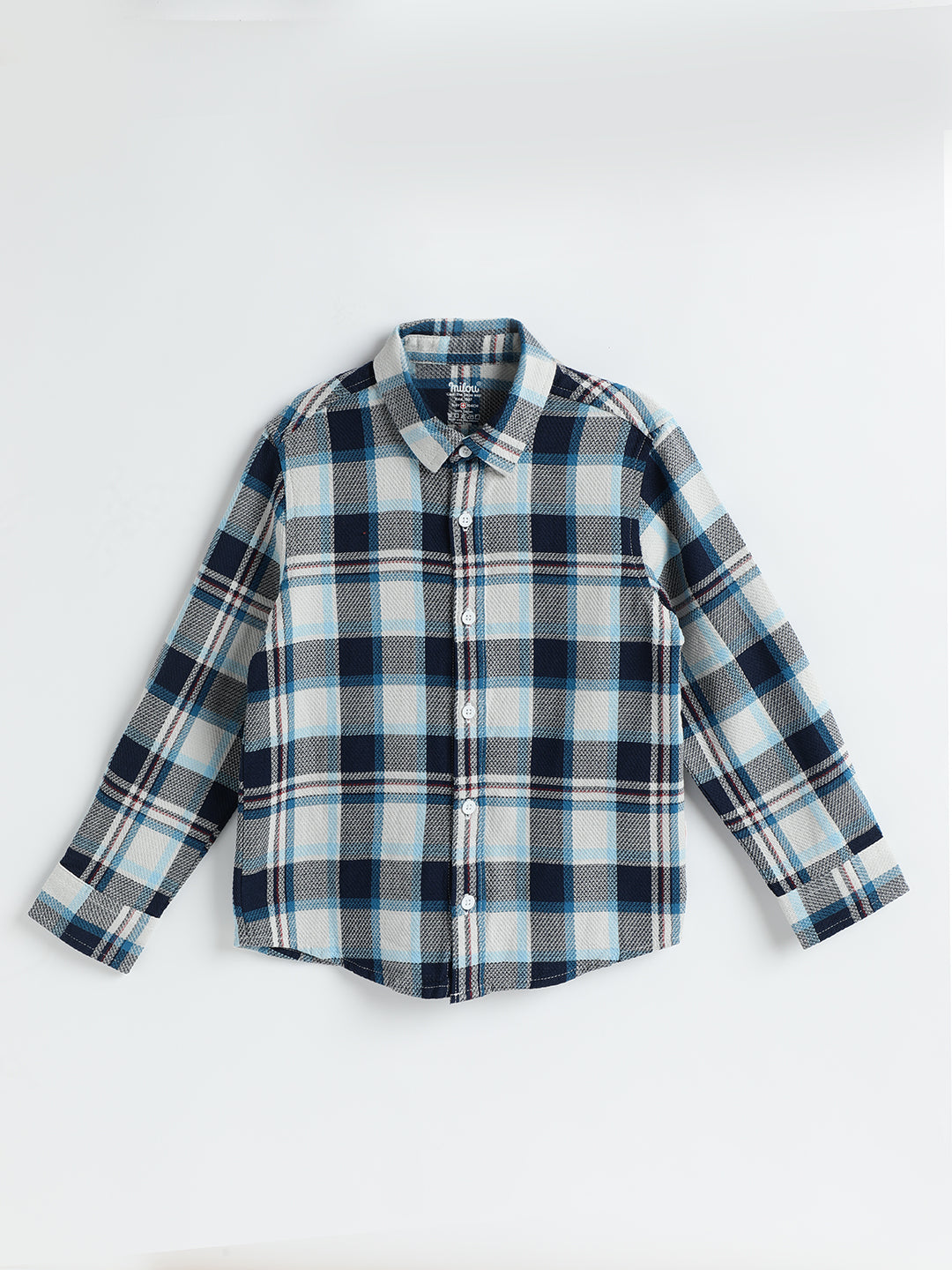 Milou Boys Full Sleeve Checked Bio-Washed Shirt Blue Check