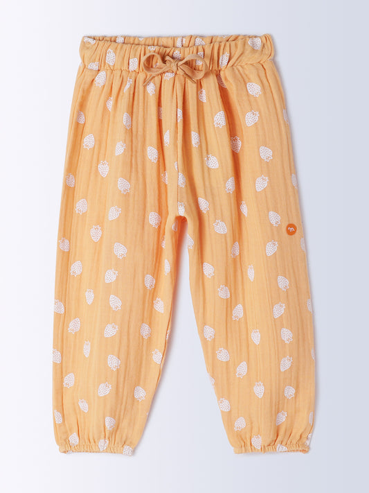 Milou Cotton Full Length Printed Pant - Orange