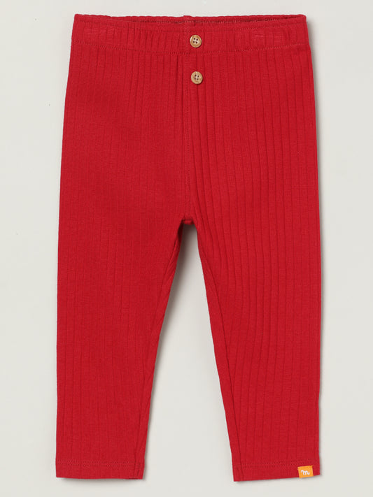 Milou Girls Cotton Solid Full Length Leggings Red
