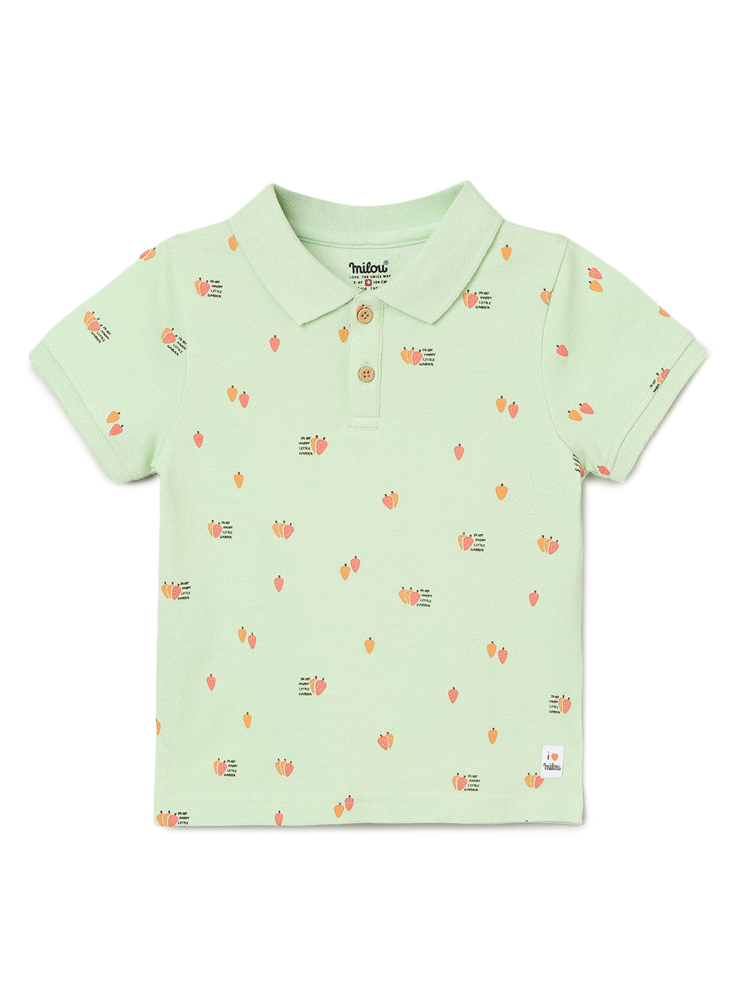 Milou Kids Half Sleeve Cotton Bio Washed Green Coloured Printed Polo T-Shirt for Boys -Pastel Green