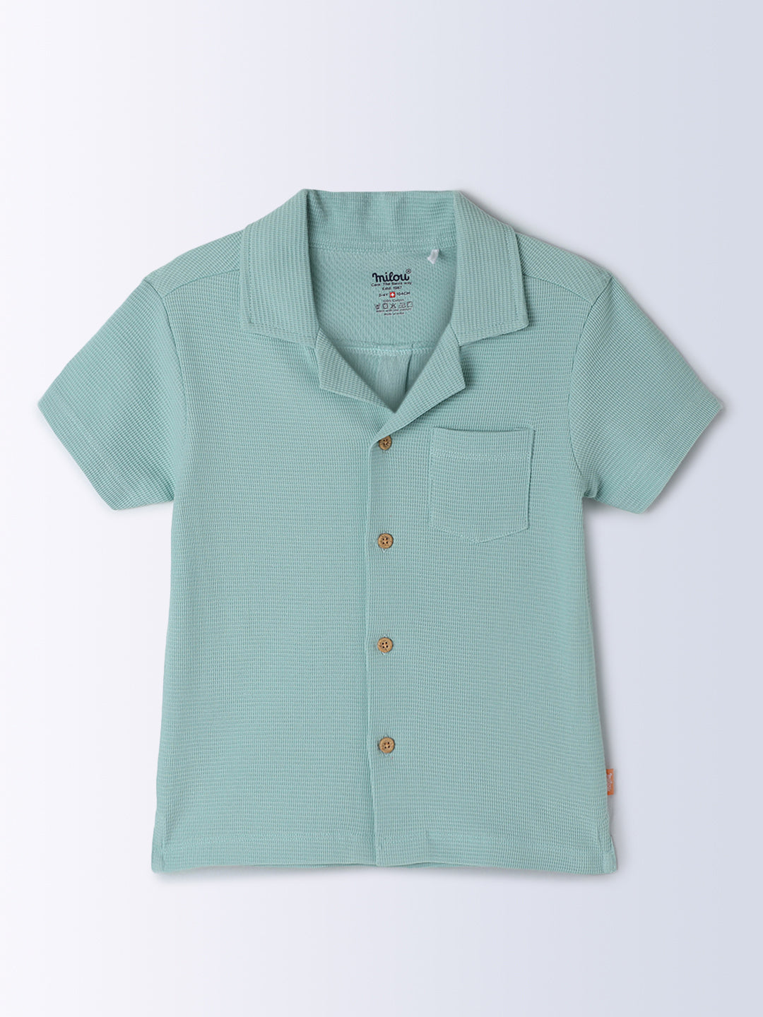 Milou Kids Cotton Half Sleeves Knitted Bio Washed Shirt for Boys - Green