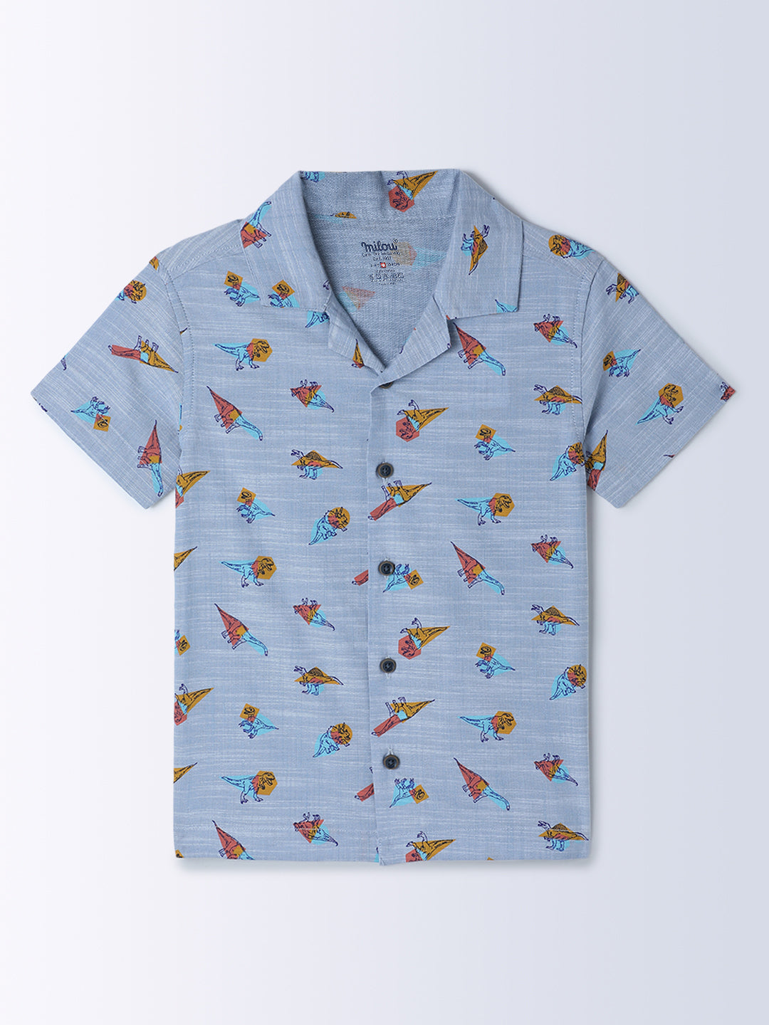 Milou Kids Cotton Half Sleeves All Over Printed Bio Washed Shirt for Boys -Blue