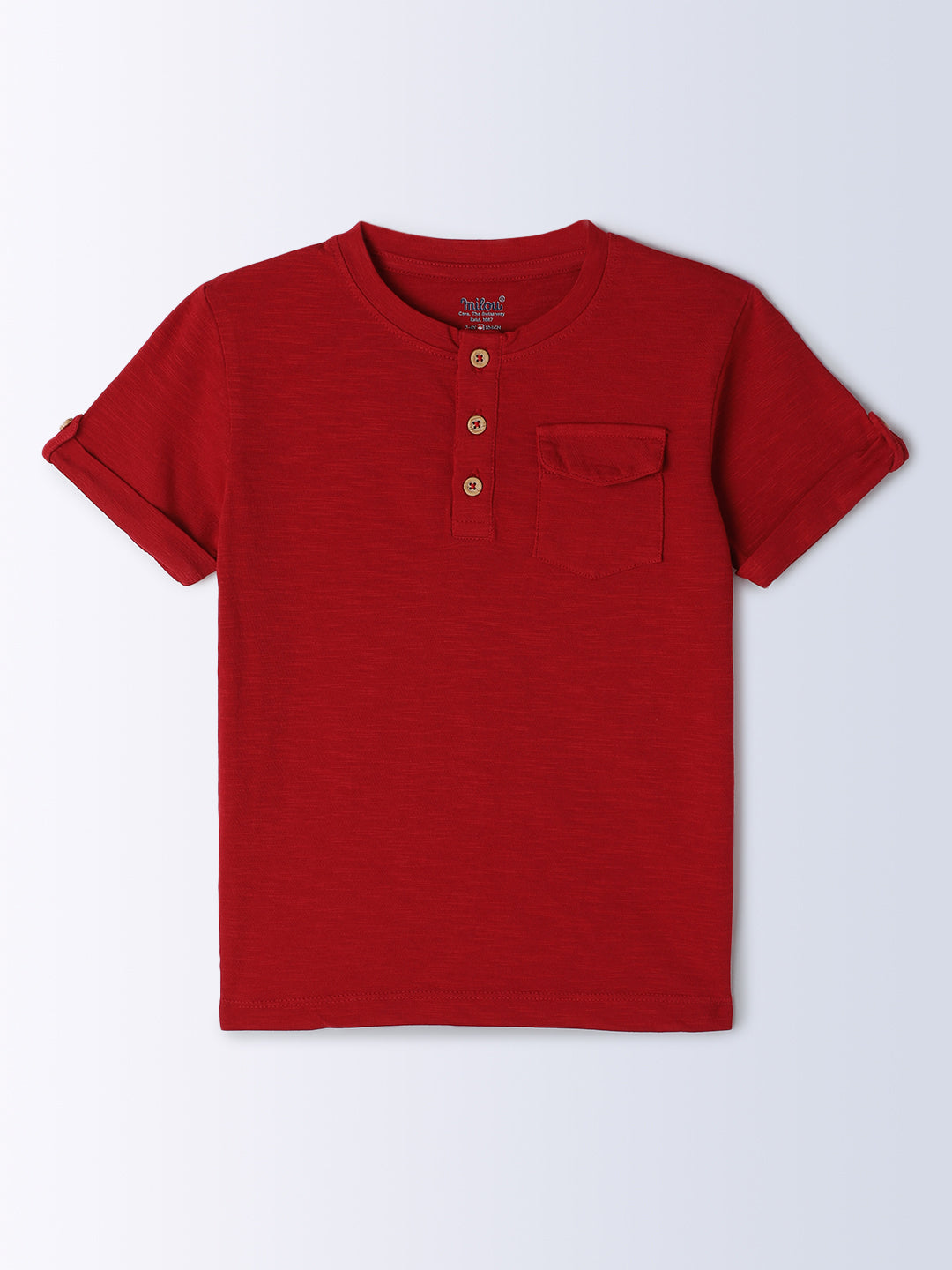 Milou Kids Cotton Half Sleeves Henley Neck Bio Washed T-Shirt for Boys TBNCTEE005