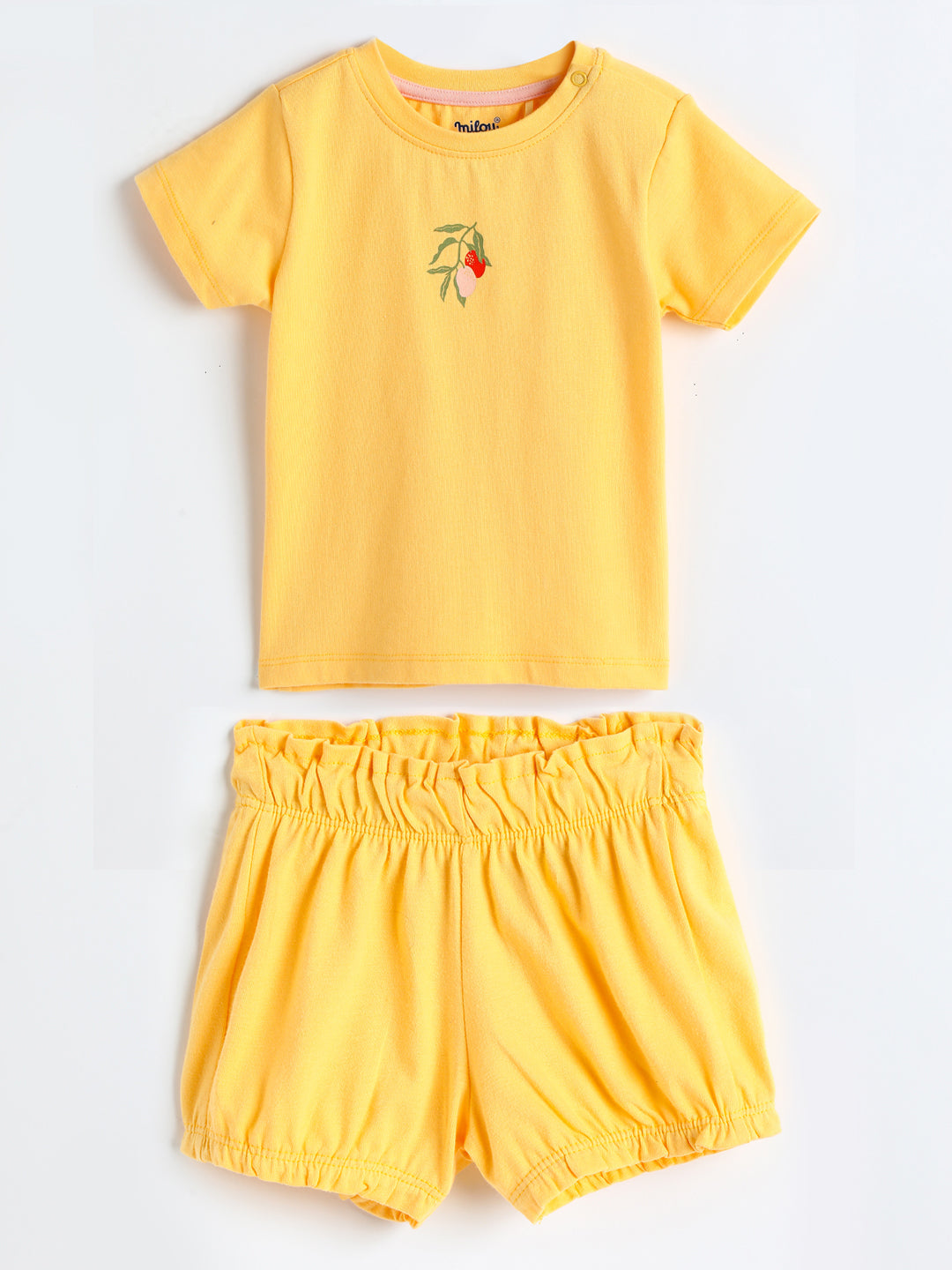 Milou Kids Cotton Solid Bio Washed Top & Shorts Co-ord Set for girls-NPSBG017-CRNSK