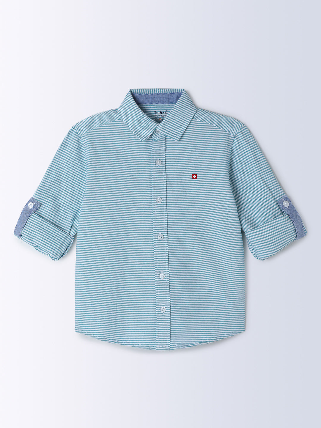 Milou Kids Cotton Full Sleeves Striped Bio Washed Shirt for Boys - Blue