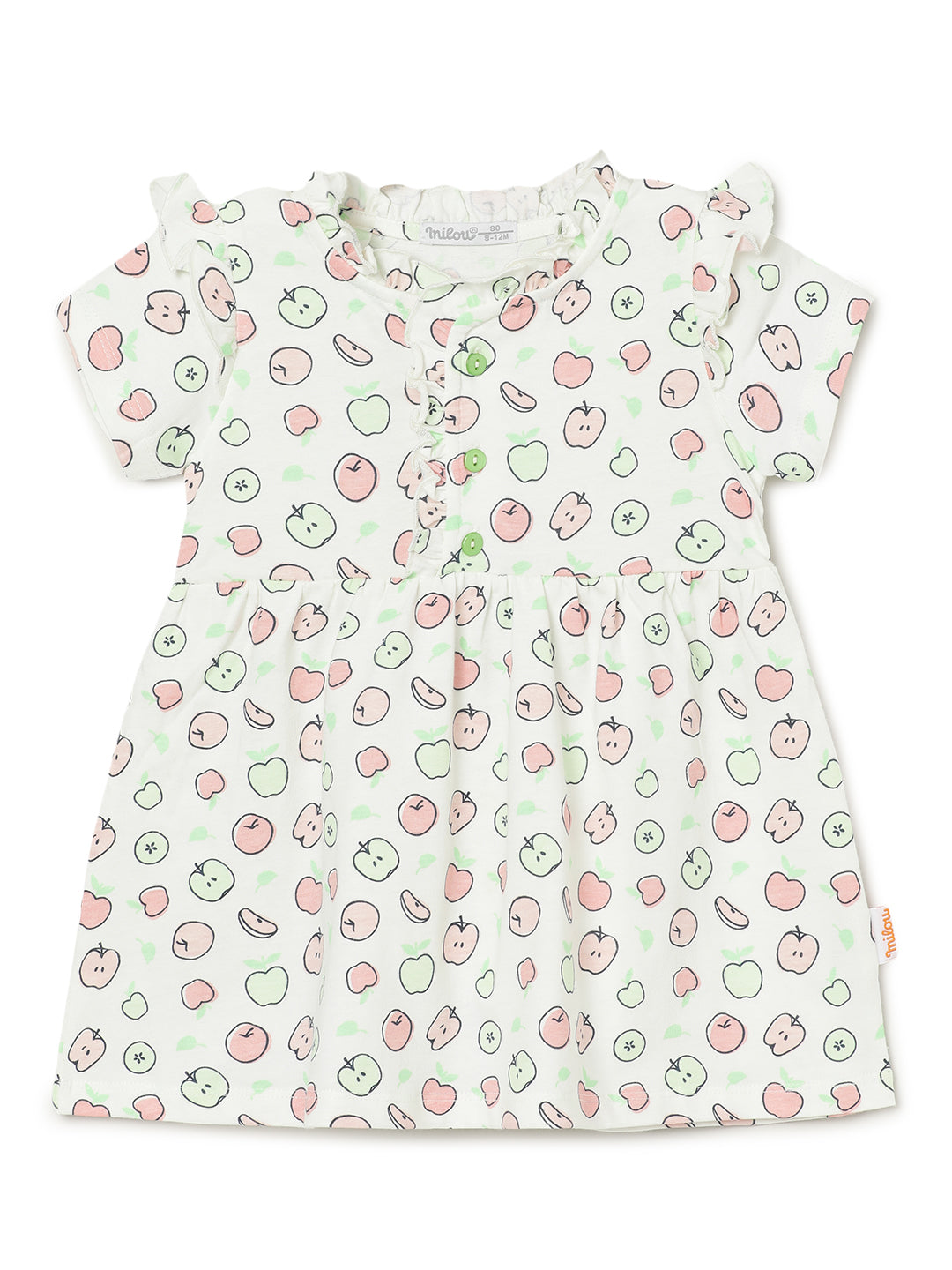 Milou Kids Cotton Printed Bio Washed Dress for Girls -White