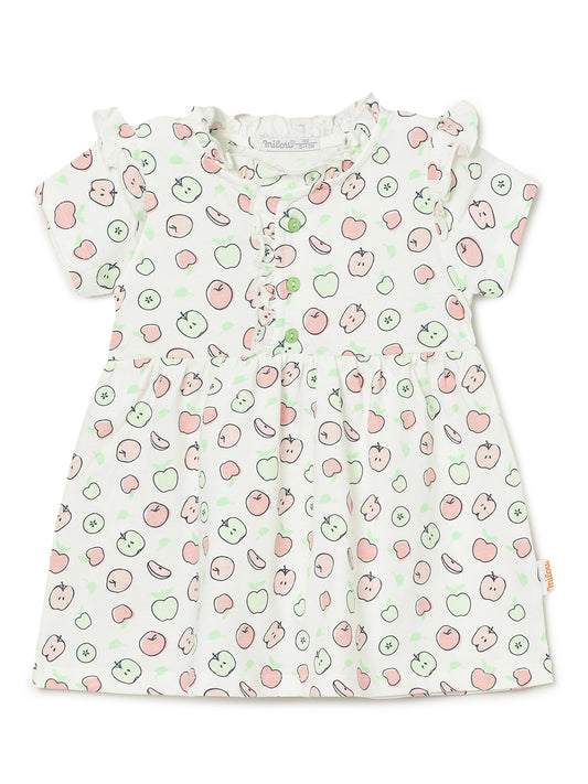 Milou Kids Cotton Printed Bio Washed Dress for Girls -White