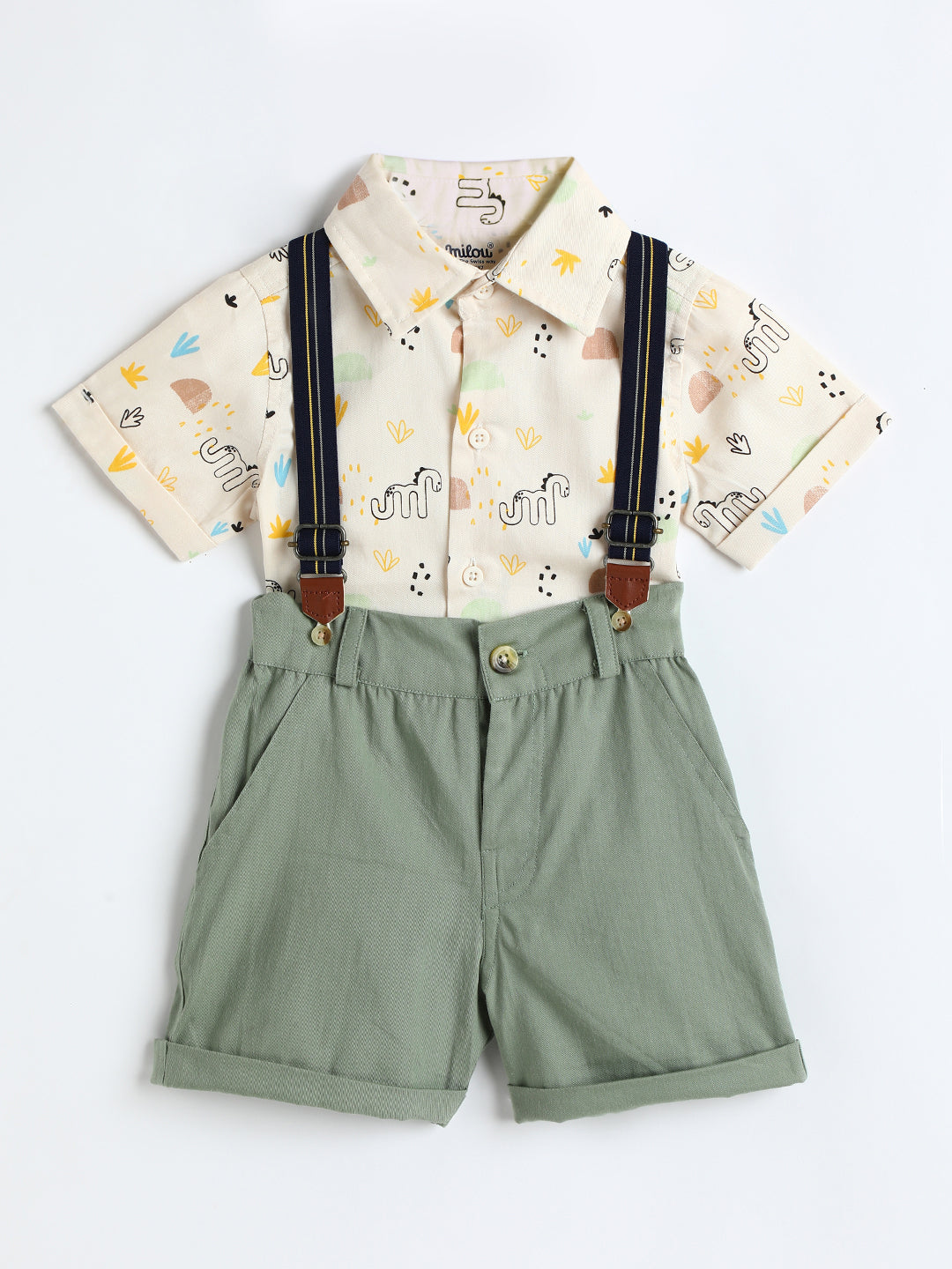 Milou Kids Cotton Solid Bio Washed Top & Shorts Co-ord Set for boys-BBANSET030-EGNG