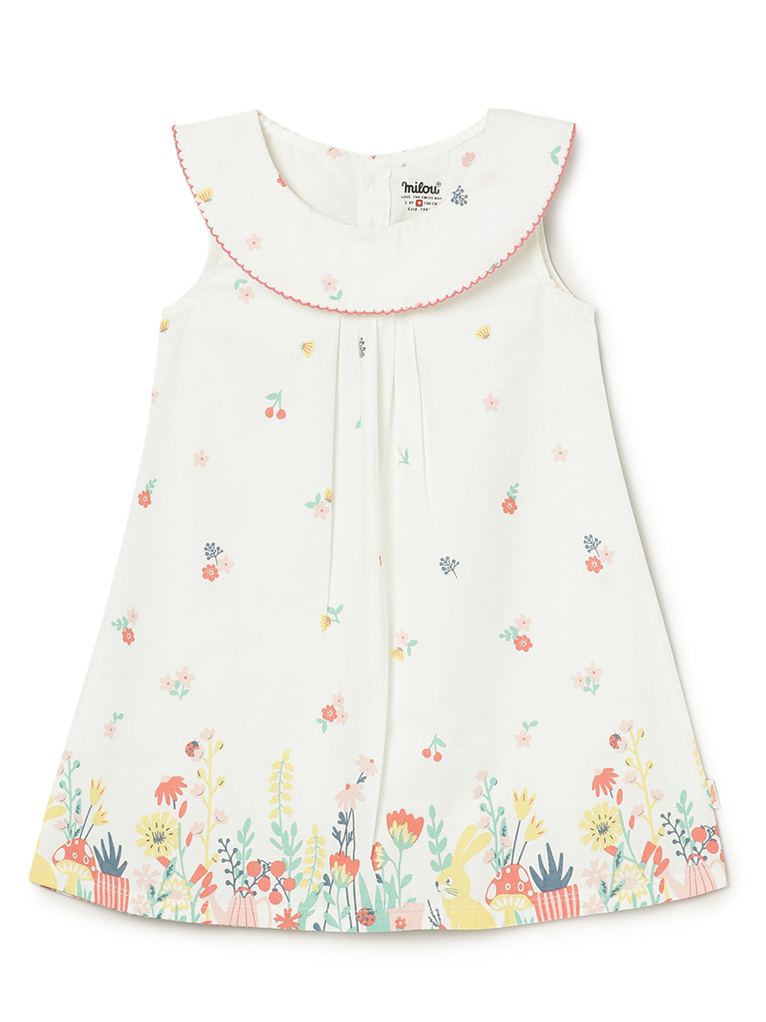 Milou Kids Cotton Bio Washed White Coloured Dress for Girls -White Alyssum