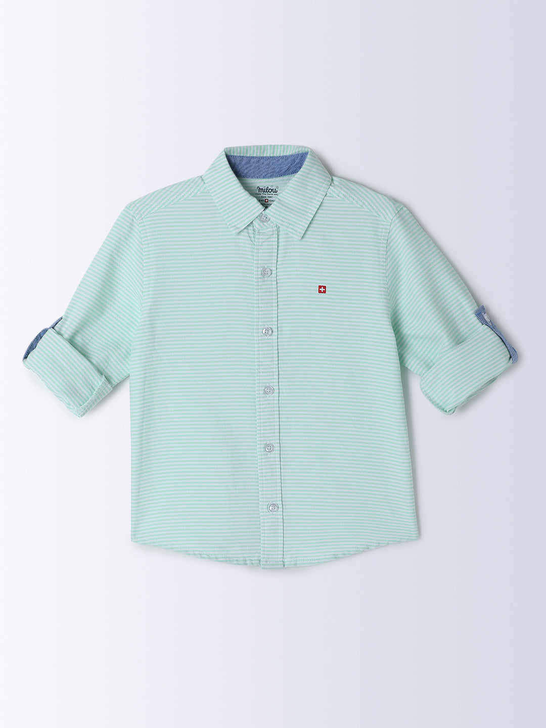 Milou Kids Cotton Full Sleeves Striped Bio Washed Shirt for Boys - Blue