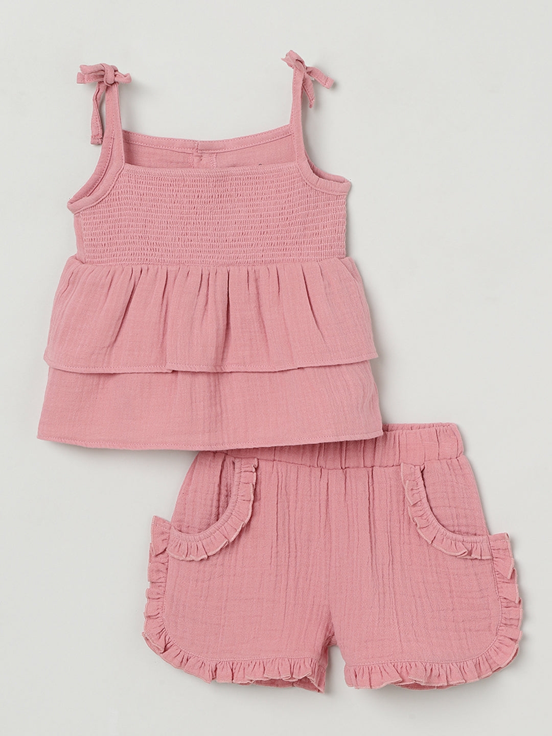 Milou Girls Flared Top & Shorts Co-ord Set Pink Set